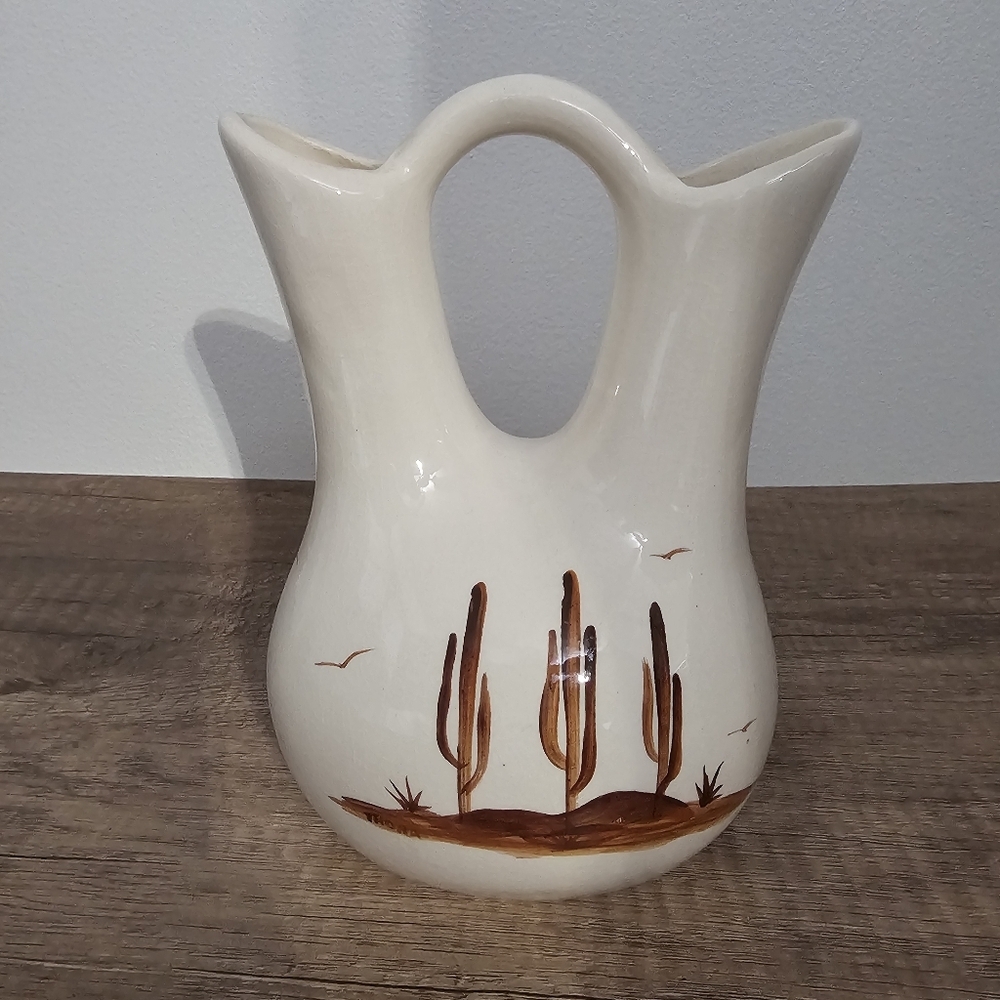 Ceramic Bohemian Wedding Vase Southwestern Landscape